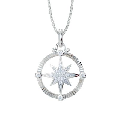 Silver Diamond Compass Necklace