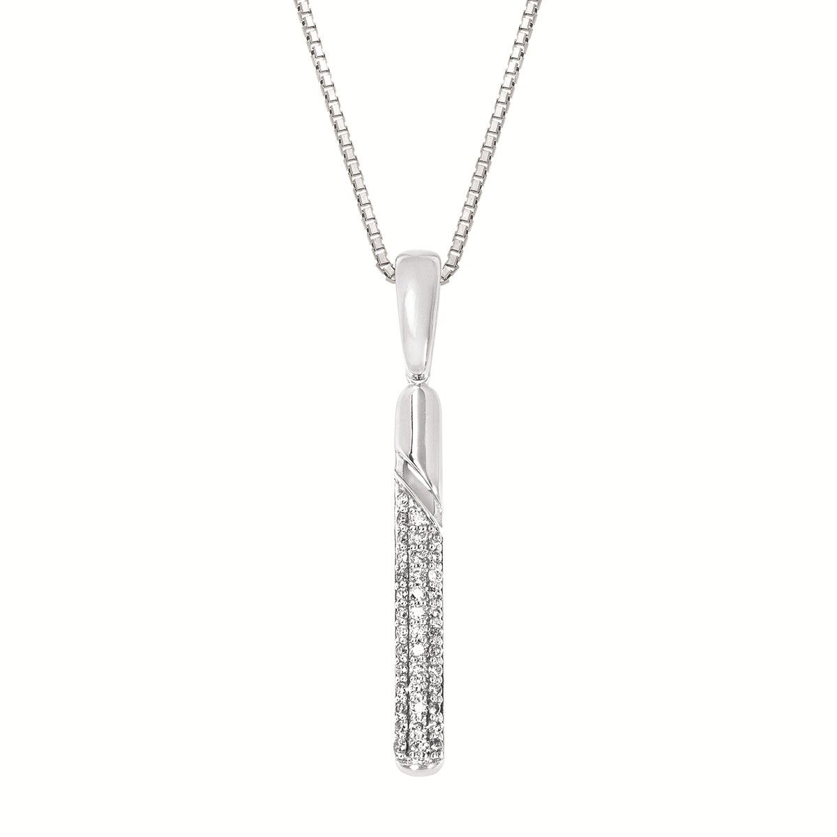 Silver Diamond Vertical Bar Drop Pendant Necklace