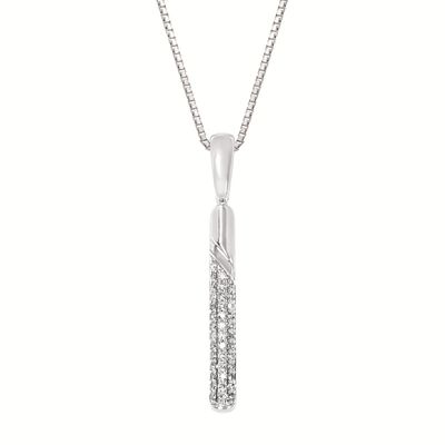 Silver Diamond Vertical Bar Drop Pendant Necklace