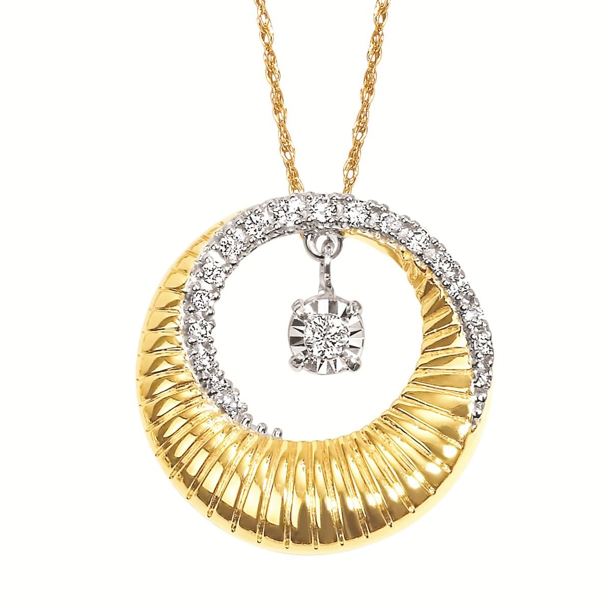 14KT Yellow Gold Diamond Spiral Open Circle Shimmer Necklace
