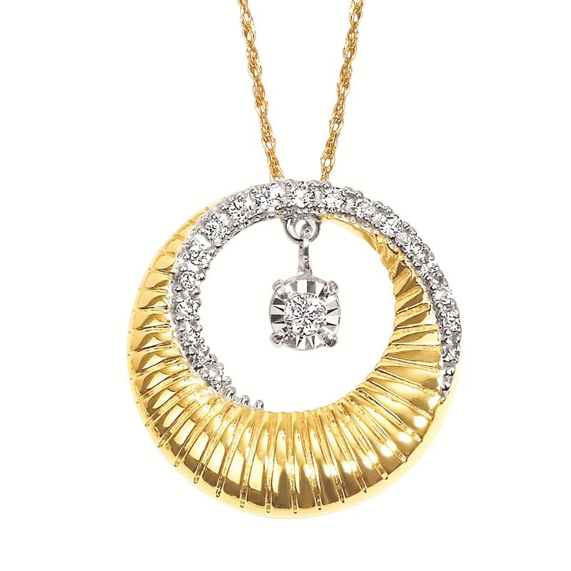 14KT Yellow Gold Diamond Spiral Open Circle Shimmer Necklace