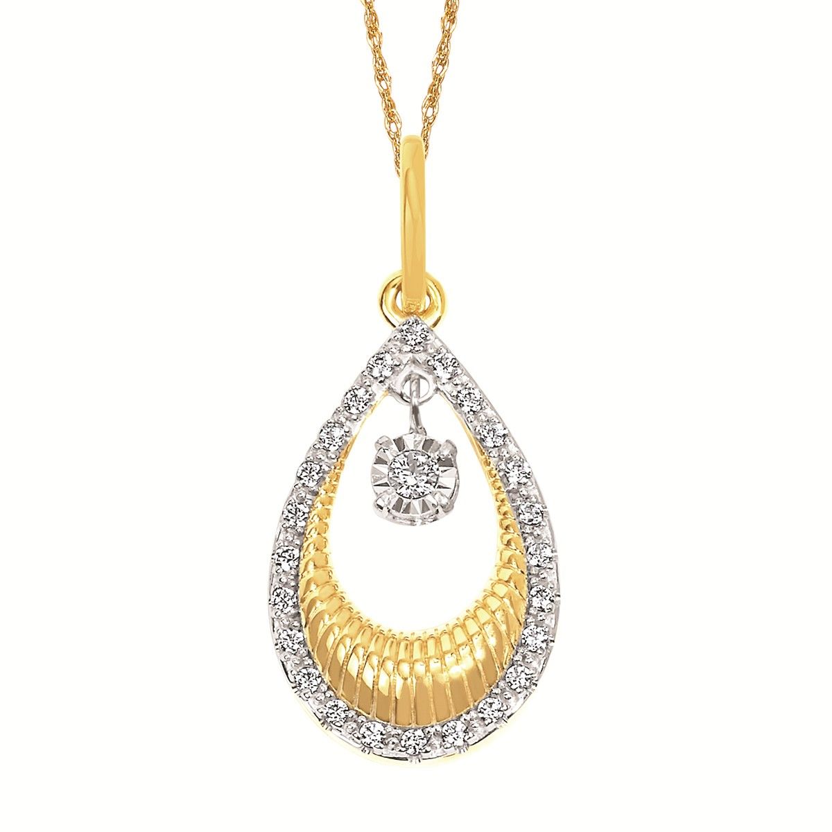 14KT Yellow Gold Diamond Open Teardrop Shimmer Necklace
