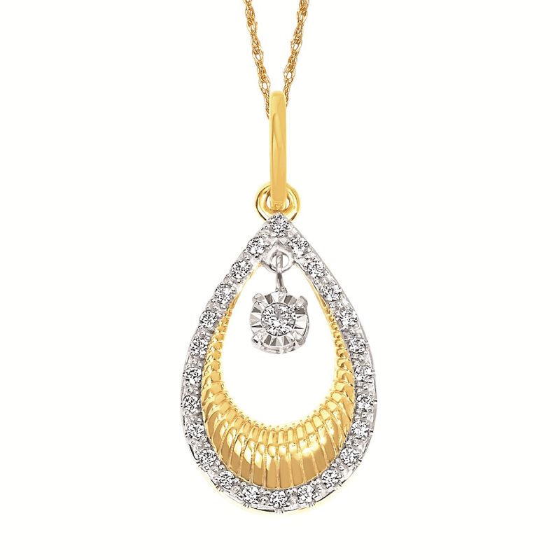 14KT Yellow Gold Diamond Open Teardrop Shimmer Necklace