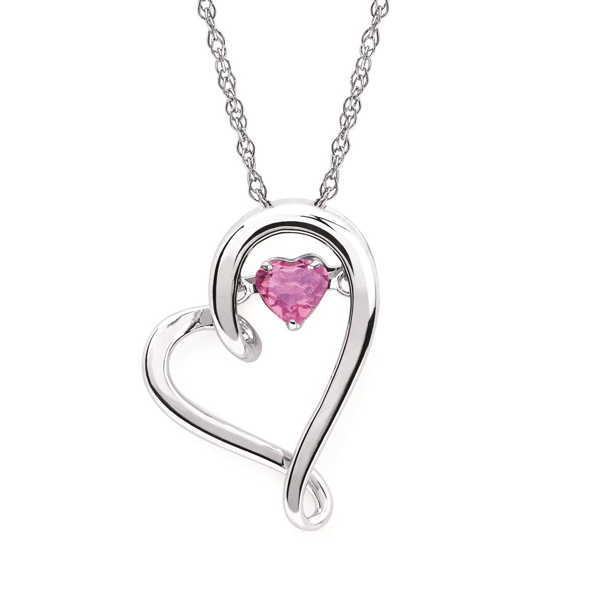 Silver Shimmer Heart Pink Tourmaline Heart Pendant Necklace