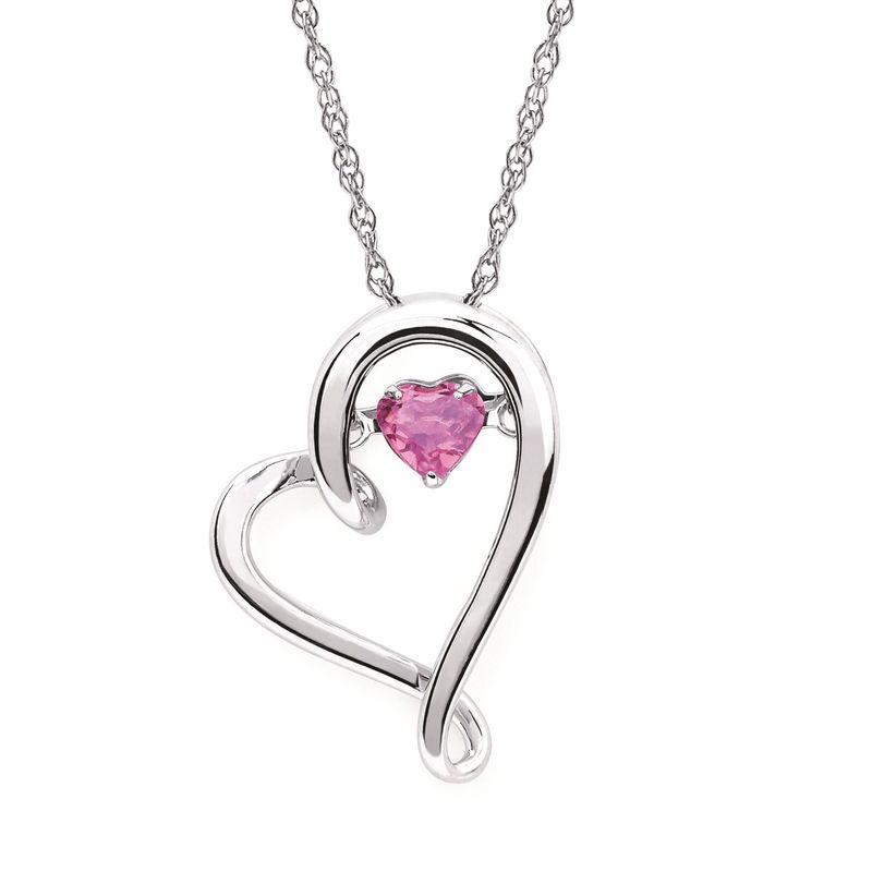 Silver Shimmer Heart Pink Tourmaline Heart Pendant Necklace