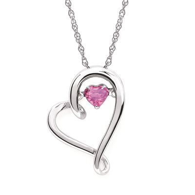 Silver Shimmer Heart Pink Tourmaline Heart Pendant Necklace