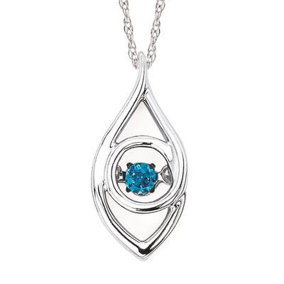 Silver Round Blue Diamond Shimmer Drop Pendant Necklace