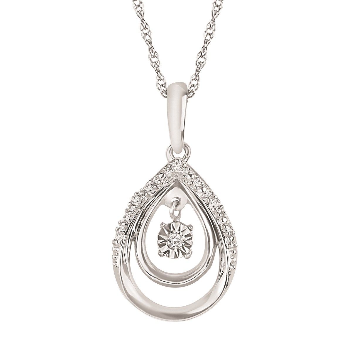 Silver Shimmer Diamond Dual Open Teardrop Necklace