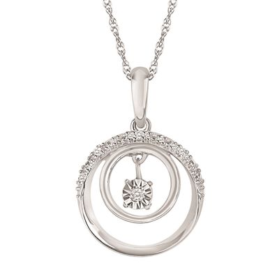 Silver Shimmer Diamond Dual Open Circle Necklace
