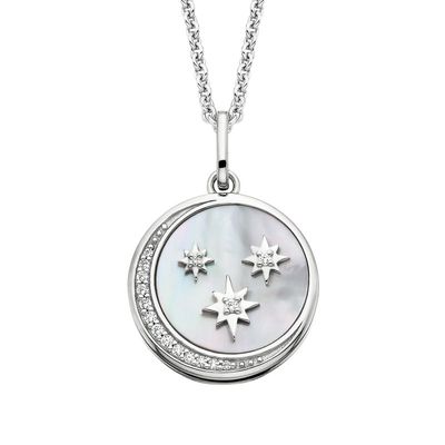 Silver Mother of Pearl and Cubic Zirconia Moon and Stars Necklace
