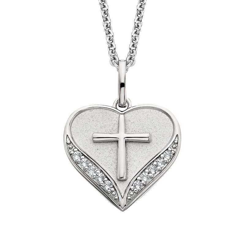 Silver White Topaz Cross Heart Necklace