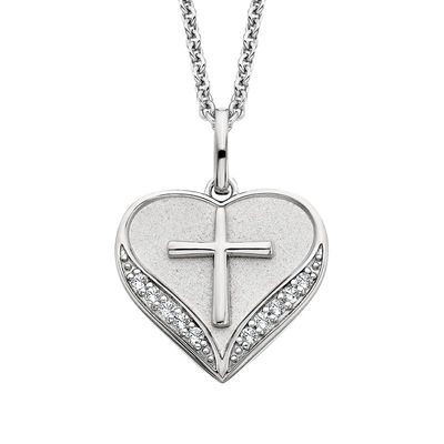 Silver White Topaz Cross Heart Necklace