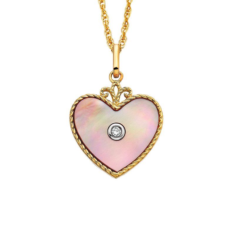 Gold-Plated Pink Mother of Pearl Heart with Diamond Accent Necklace