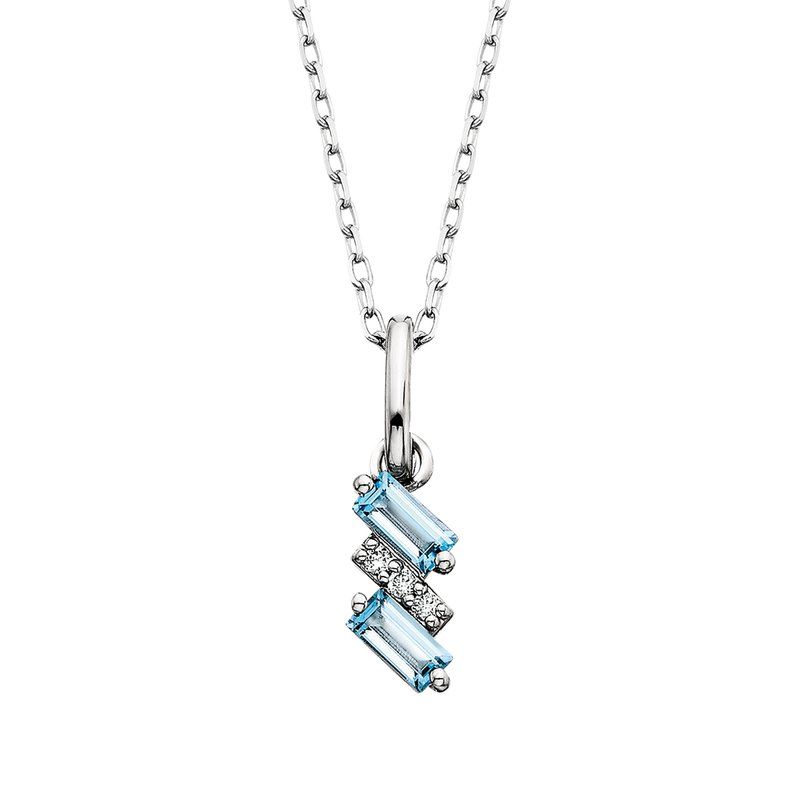 10KT White Gold Dual Baguette Blue Topaz and Three Round Diamond Accents