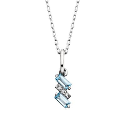 10KT White Gold Dual Baguette Blue Topaz and Three Round Diamond Accents