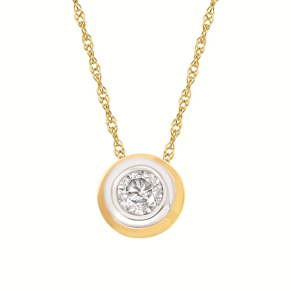 14KT Yellow Gold .25CT Round Diamond Bezel Solitaire Necklace