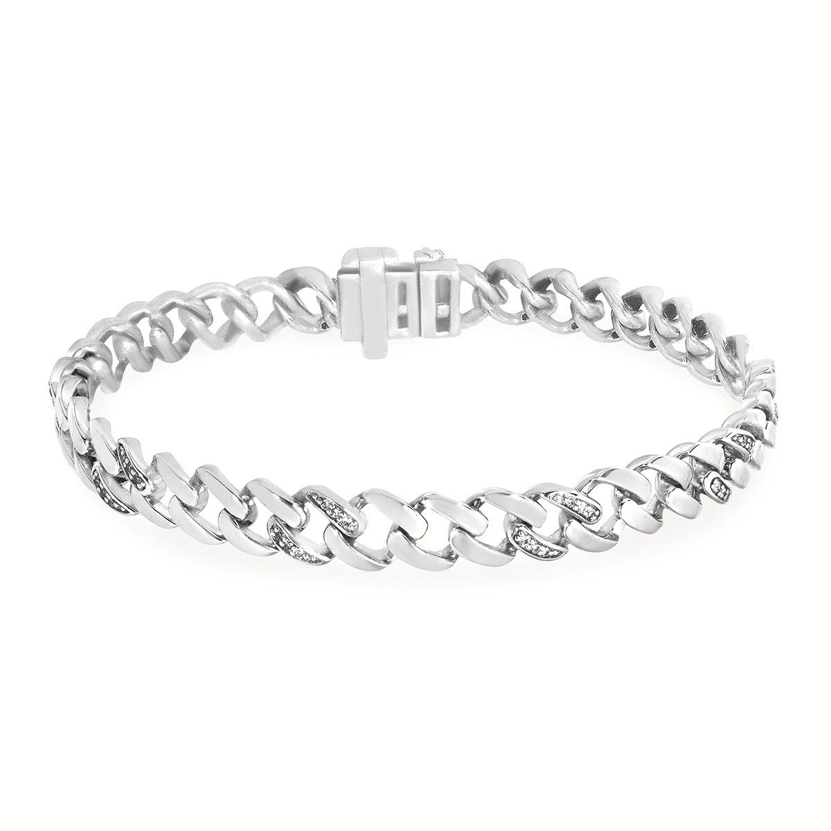 Silver Round Diamond Accent Link Bracelet