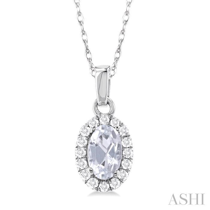 10KT White Gold Oval Birthstone Diamond Halo Necklace