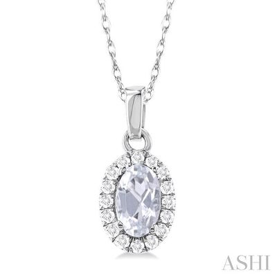10KT White Gold Oval Birthstone Diamond Halo Necklace