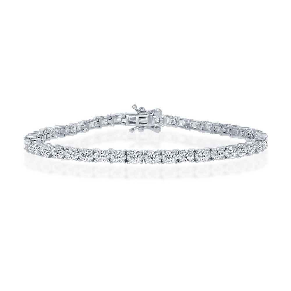 Silver Oval Cubic Zirconia Tennis Bracelet