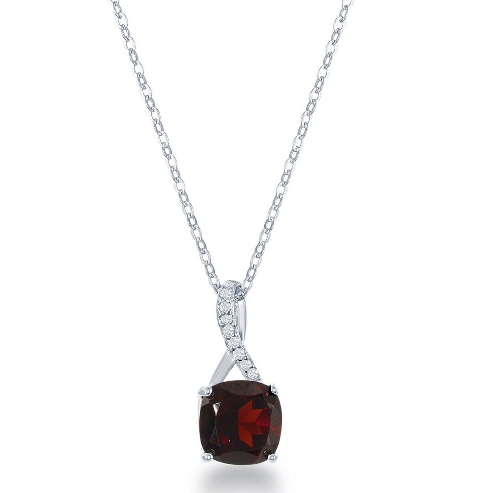 Silver Cushion Garnet White Topaz Accent Necklace