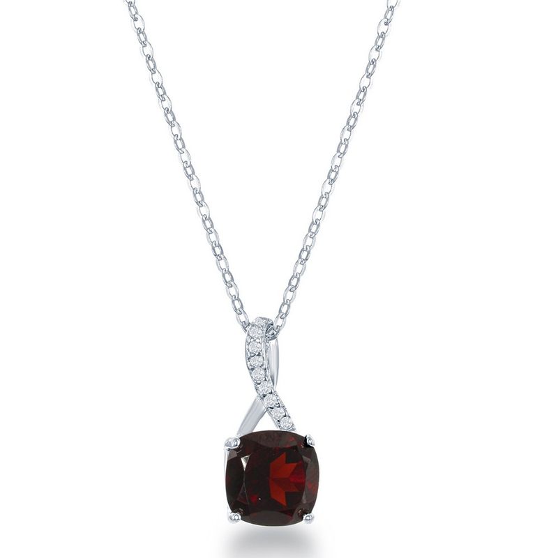 Silver Cushion Garnet White Topaz Accent Necklace