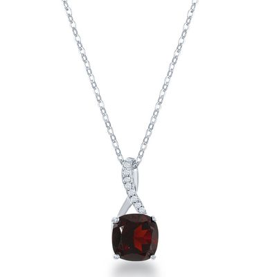 Silver Cushion Garnet White Topaz Accent Necklace Silver Cushion Garnet White Topaz Accent Necklace