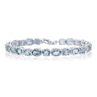 Silver Round and Oval Blue Topaz Bracelet