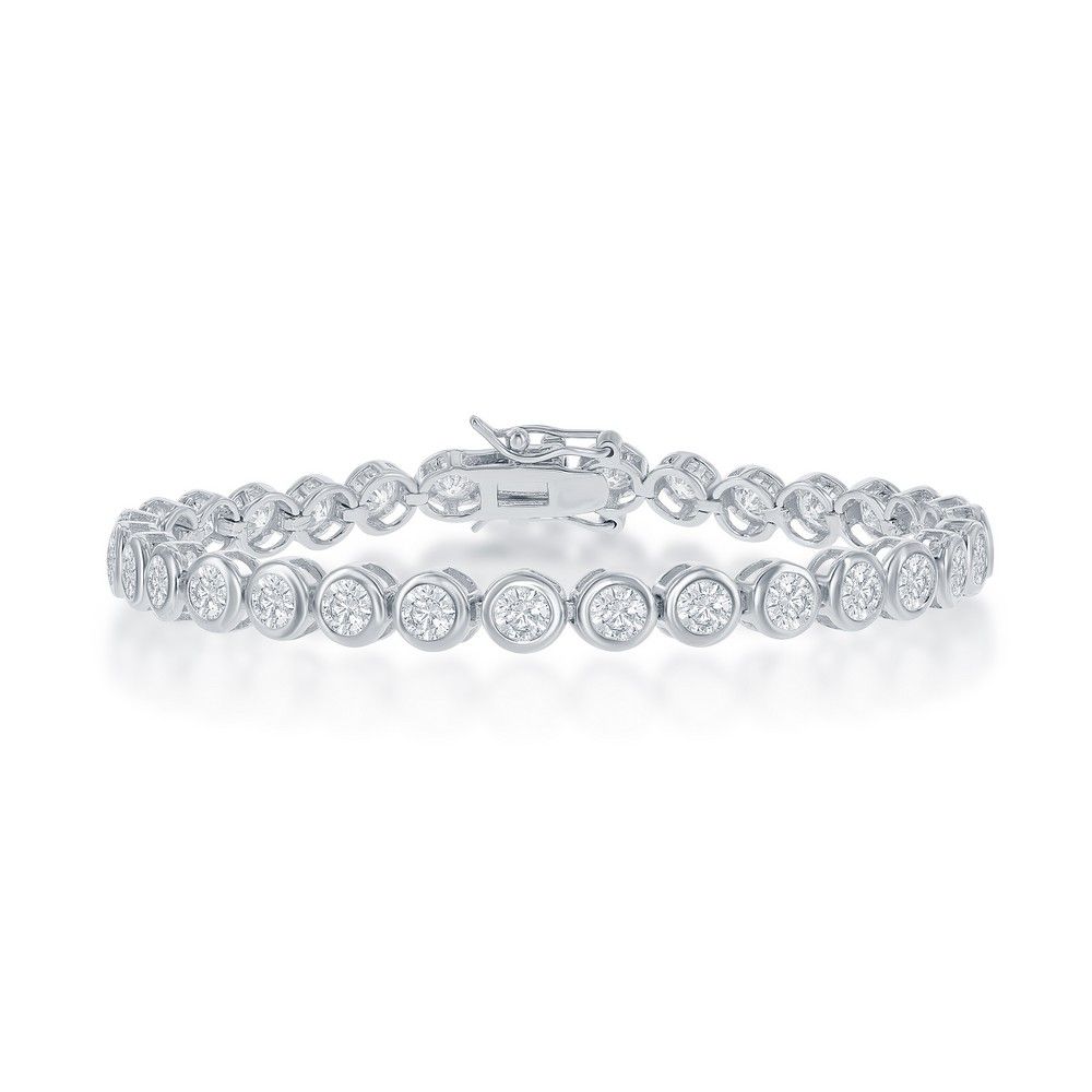 Silver Round Cubic Zirconia Bezel Tennis Bracelet