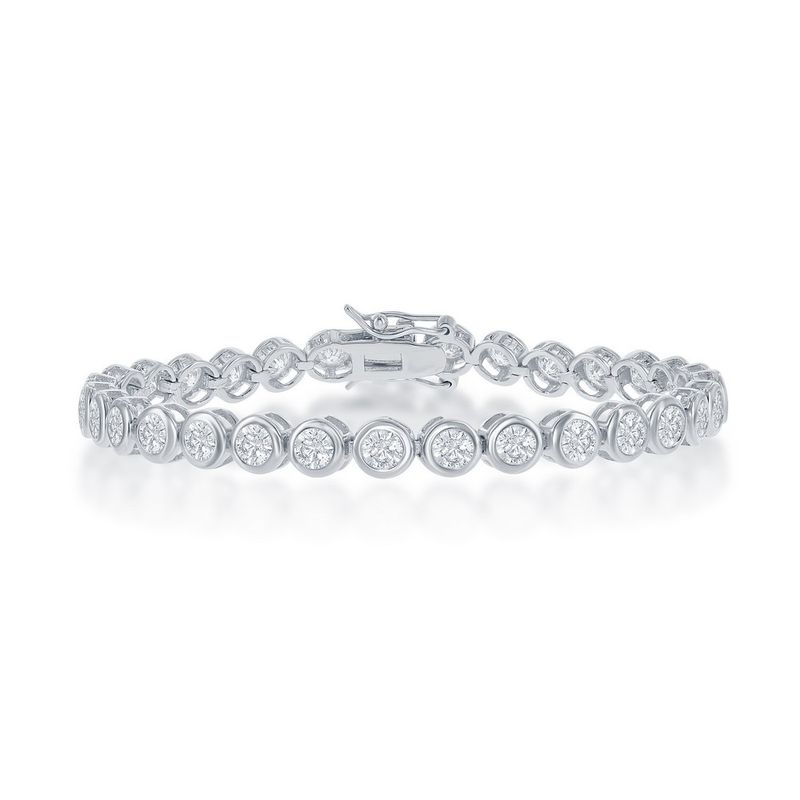 Silver Round Cubic Zirconia Bezel Tennis Bracelet