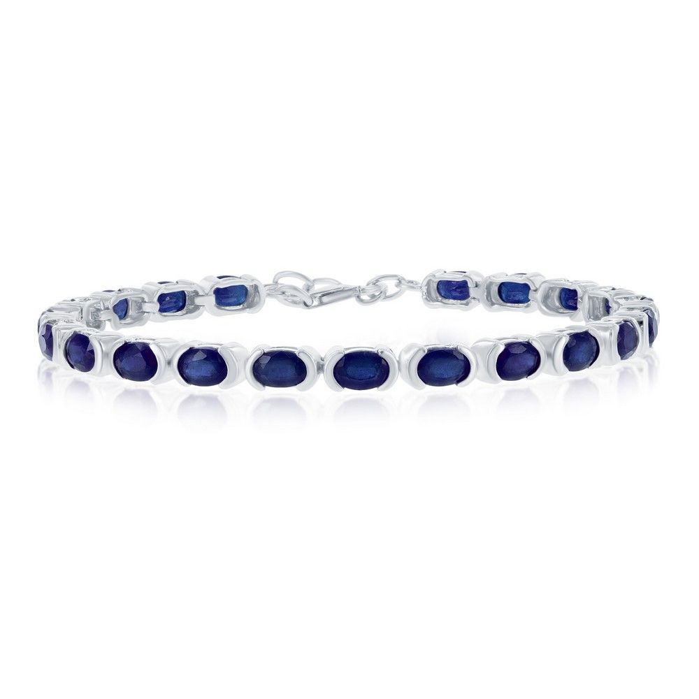 Silver Oval Blue Sapphire Tennis Bracelet