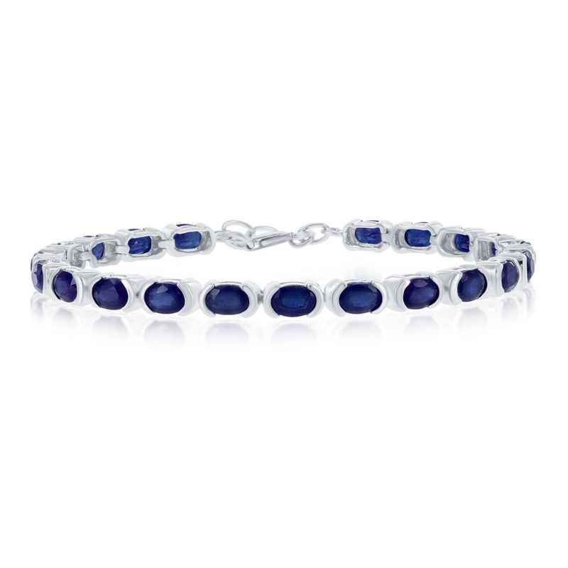 Silver Oval Blue Sapphire Tennis Bracelet