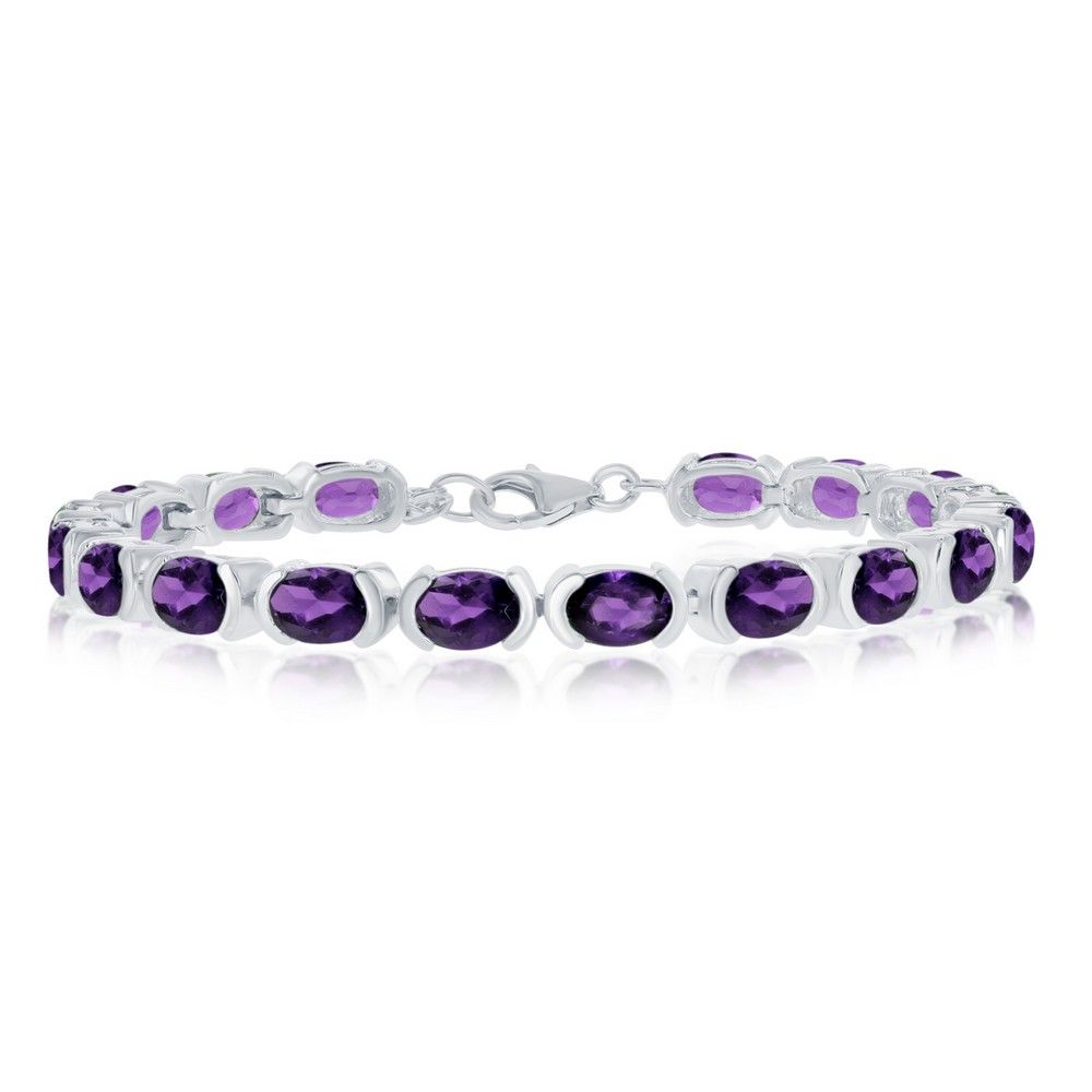 Silver Oval Amethyst Tennis Bracelet