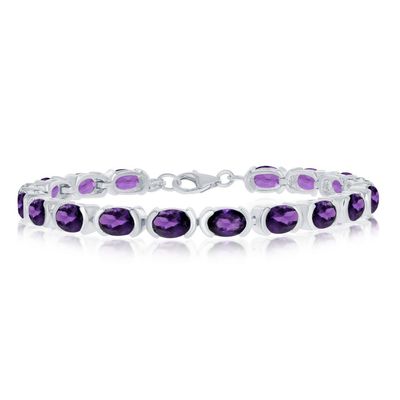 Silver Oval Amethyst Tennis Bracelet