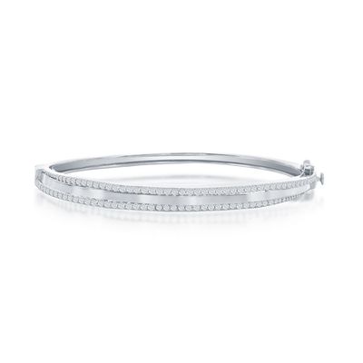 Silver Round Cubic Zirconia Hinged Bangle