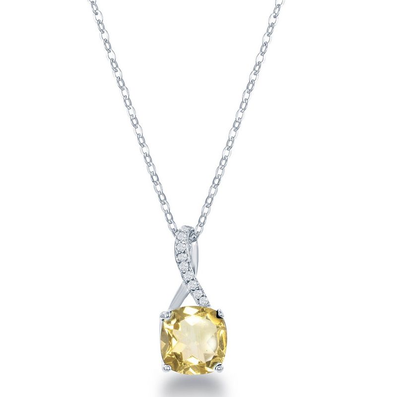 Silver Cushion Citrine White Topaz Accent Necklace