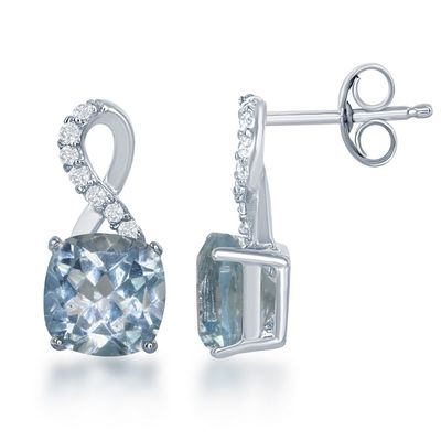Silver Cushion Blue Topaz White Topaz Accent Earrings