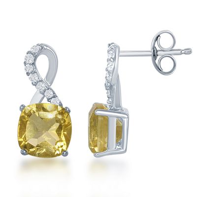 Silver Cushion Citrine White Topaz Accent Earrings