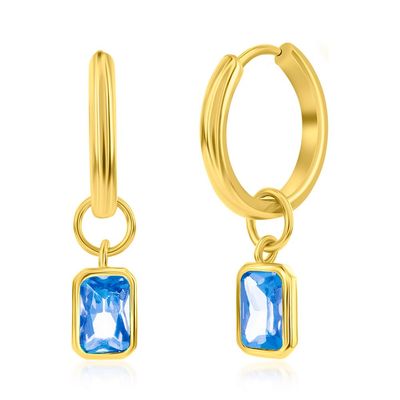 Gold-Plated Light Blue Cubic Zirconia Charm Huggie Hoop Earrings