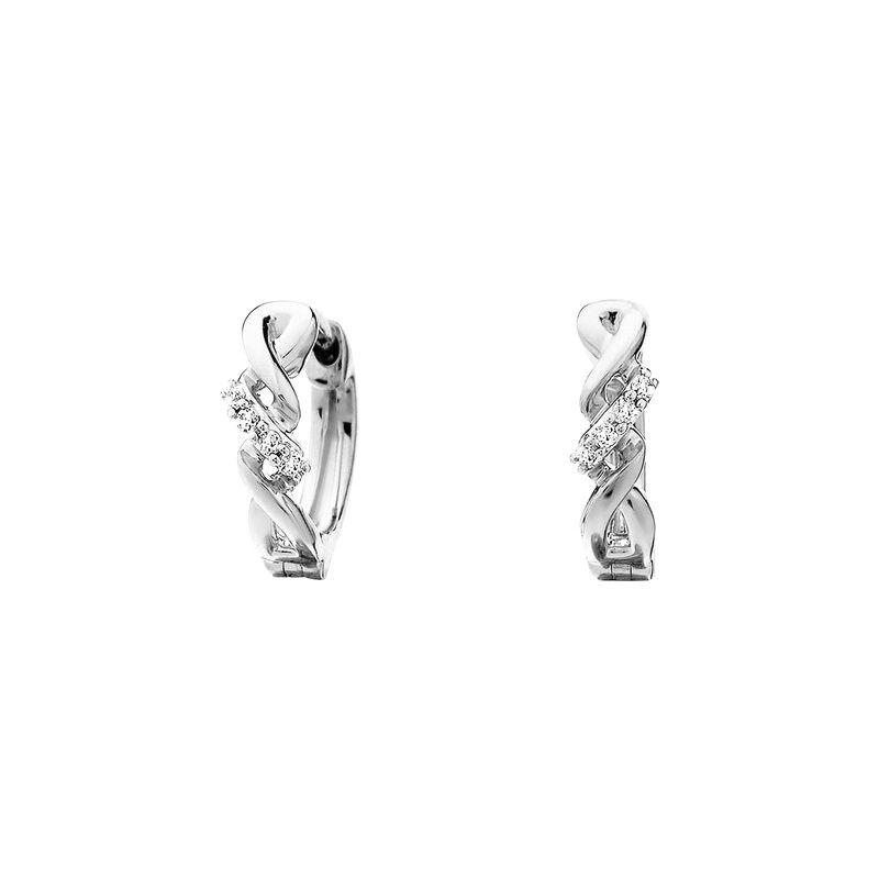 10KT White Gold Diamond Swirl Mini Hoop Earrings