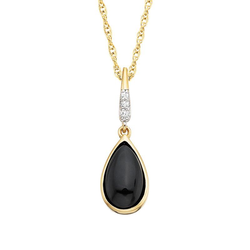 Gold-Plated Teardrop Black Onyx Round Diamond Accent Necklace