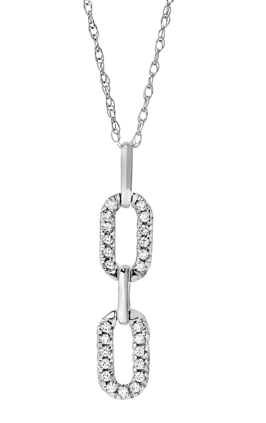 10KT White Gold Round Diamond Link Pendant Necklace