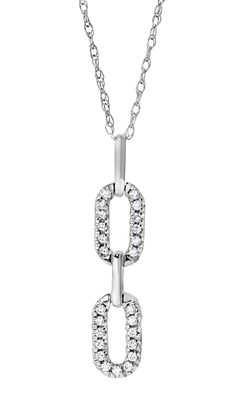 10KT White Gold Round Diamond Link Pendant Necklace