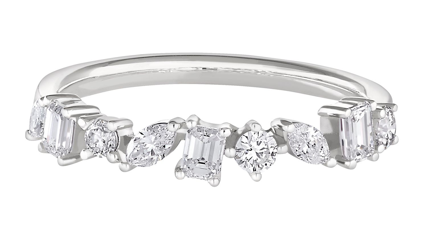 14KT White Gold Round, Marquis, and Emerald-Cut Diamond Band