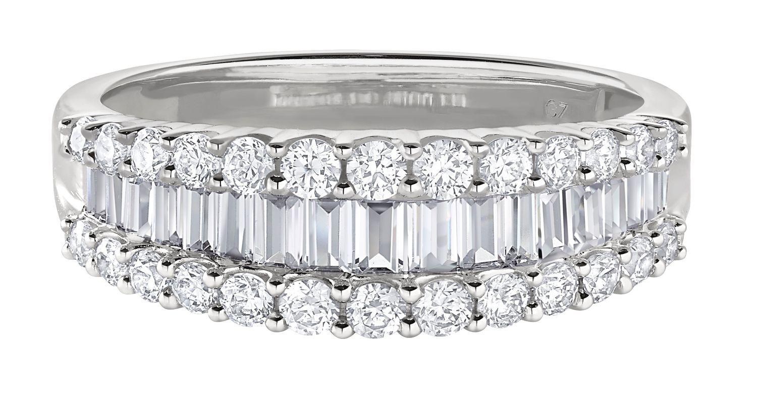 14KT White Gold Baguette and Round Diamond Band