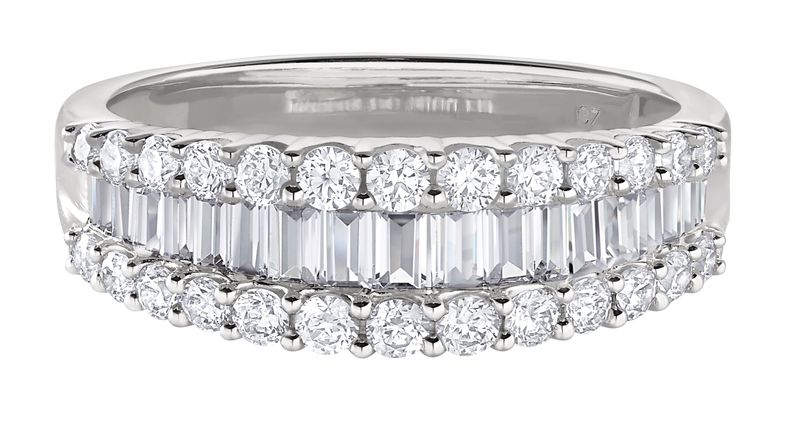 14KT White Gold Baguette and Round Diamond Band