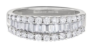 14KT White Gold Baguette and Round Diamond Band
