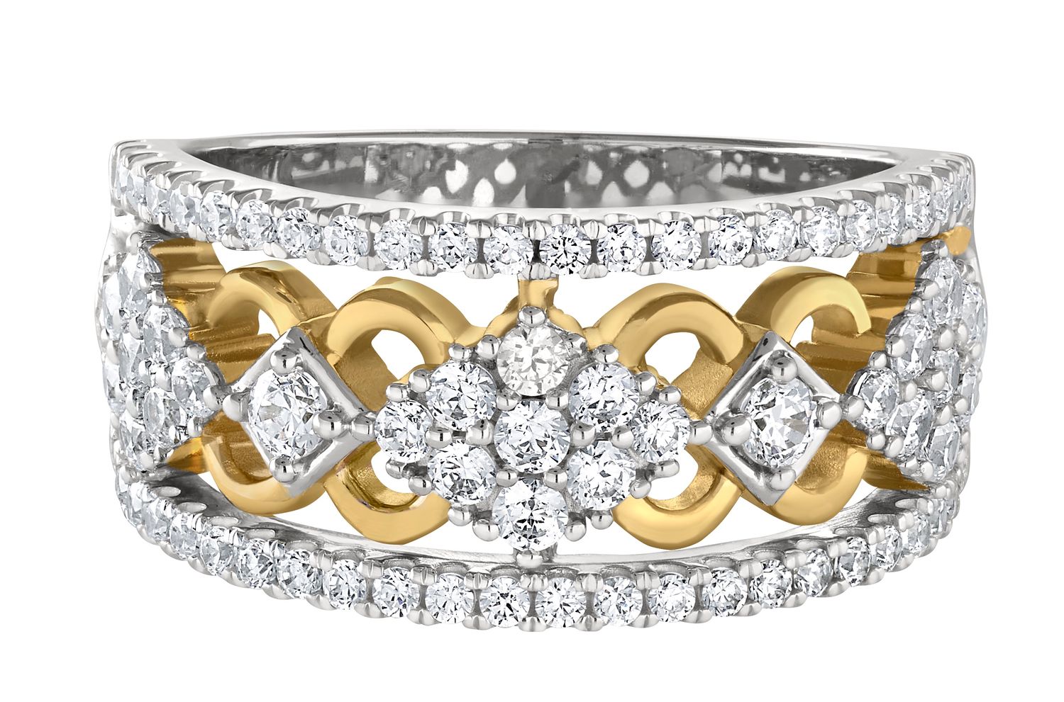 14KT TwoTone Gold Round Diamond Woven Anniversary Band
