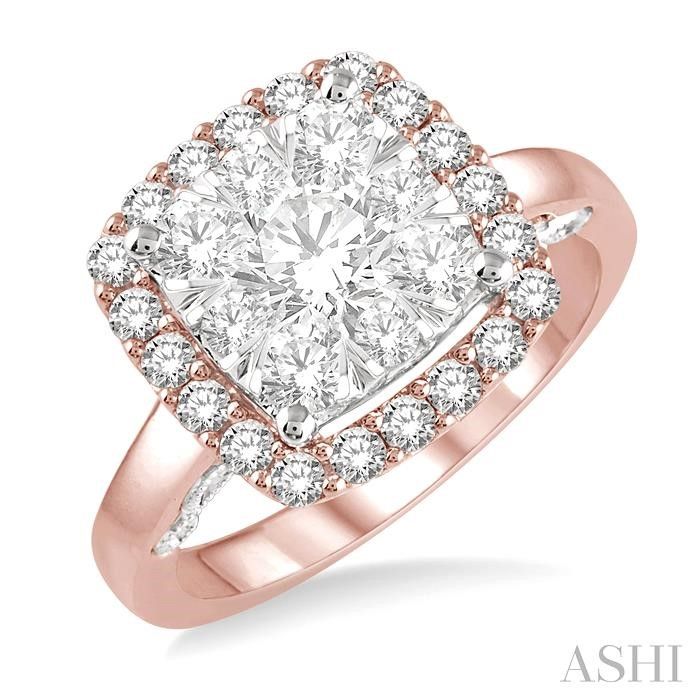 14KT Rose Gold Diamond Square Cluster Engagement Ring