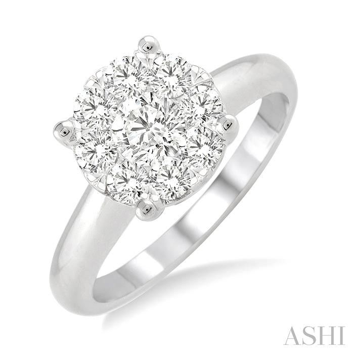 14KT White Gold Round Diamond Cluster Engagement Ring